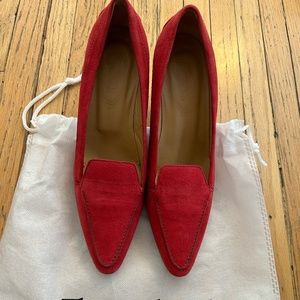 Tod’s Red Suede Studded Accents Kitten Heel Pumps  Size 7.5